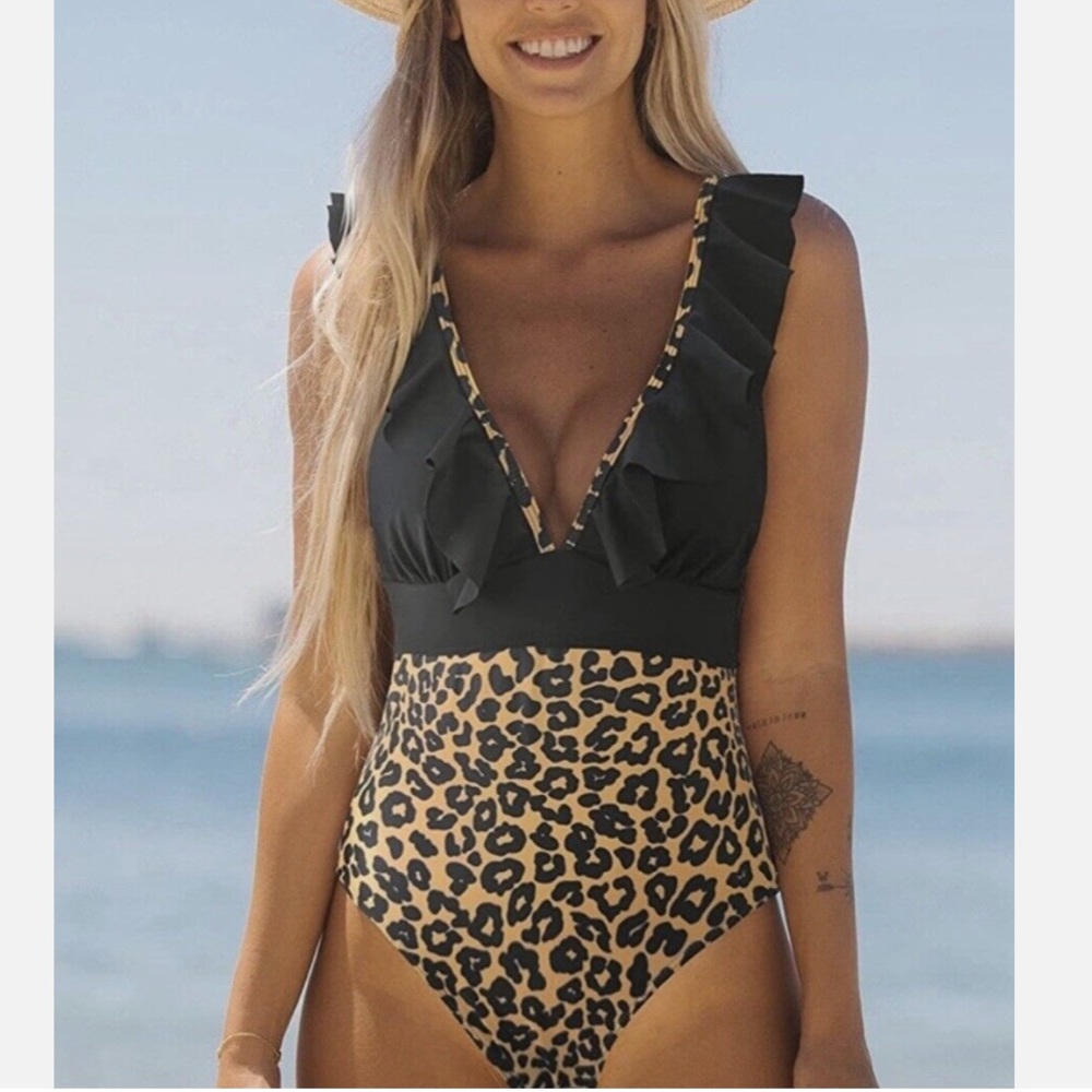 Leopard and Black one piece